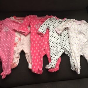5 pairs 0-3 month baby girl pjs